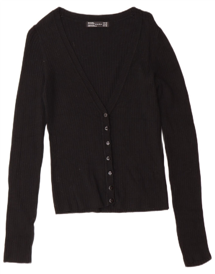 Zara Womens Cardigan Sweater UK 12 Medium Black Rayon