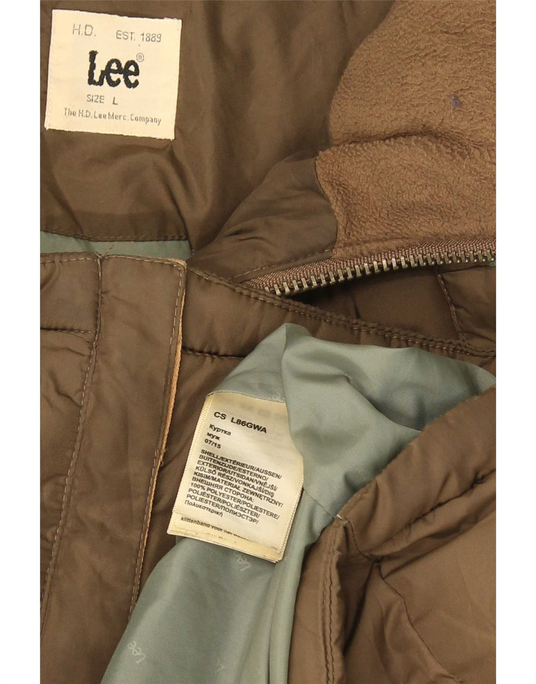 Lee Mens Hooded Padded Jacket UK 40 Large Brown Polyester