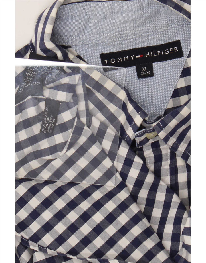 Tommy Hilfiger Mens Shirt XL Navy Blue Gingham Cotton