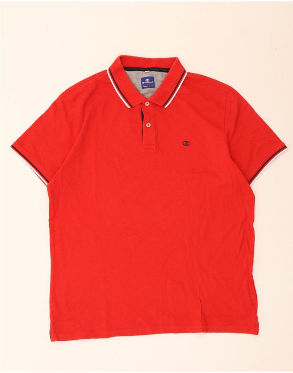 Champion Mens Polo Shirt Large Red Striped Cotton