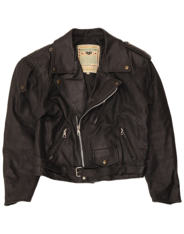 Roberta Ferrini Womens Leather Biker Jacket IT 46 Large Black