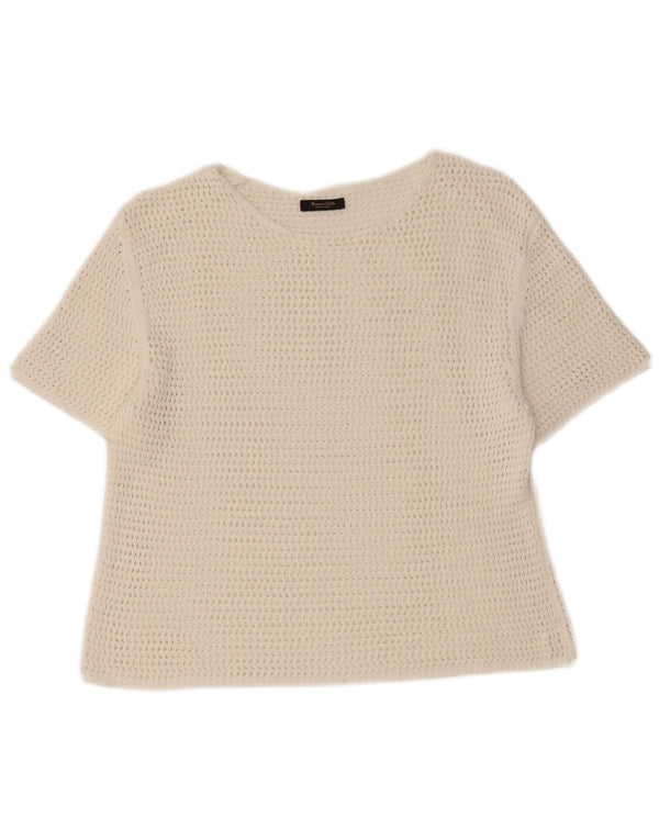 Massimo Dutti Womens Crop Crochet Blouse Top UK 12 Medium White