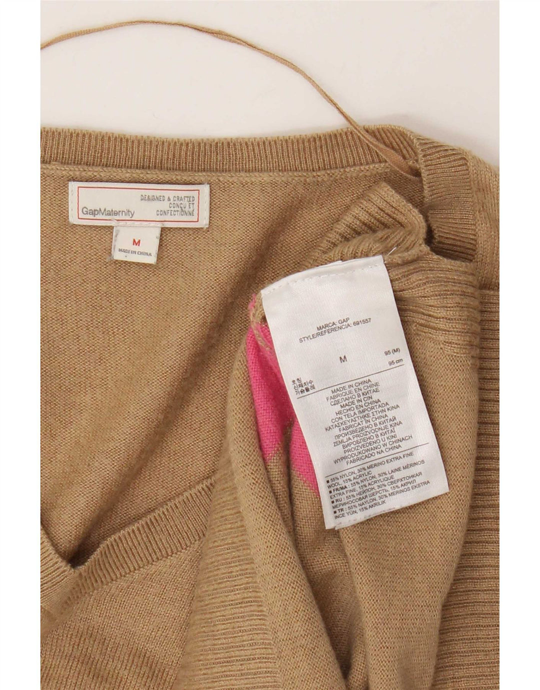 Gap Womens V-Neck Jumper Sweater UK 12 Medium Brown Striped Nylon