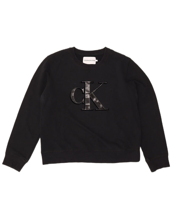 CALVIN KLEIN JEANS Womens Graphic Sweatshirt Jumper UK 16 Large Black