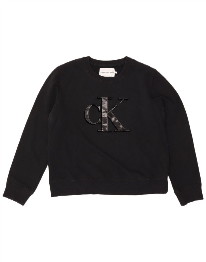 CALVIN KLEIN JEANS Womens Graphic Sweatshirt Jumper UK 16 Large Black