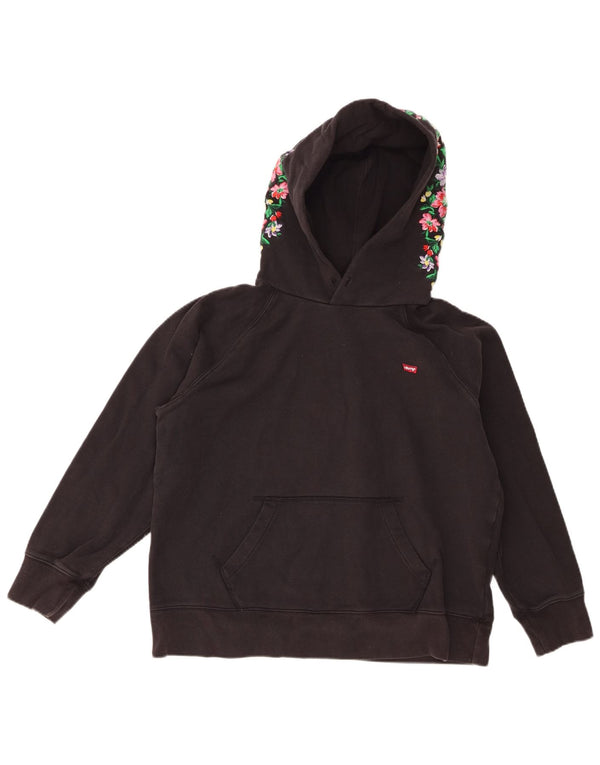 Levi's Womens Hoodie Jumper UK 14 Medium Black Floral Cotton