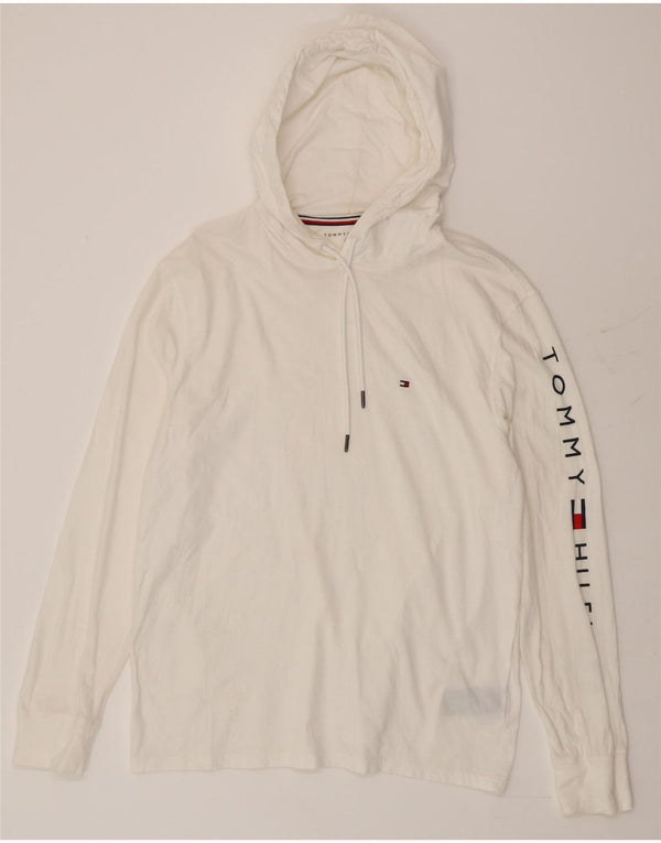 Tommy Hilfiger Mens Graphic Hoodie Jumper Large White Cotton