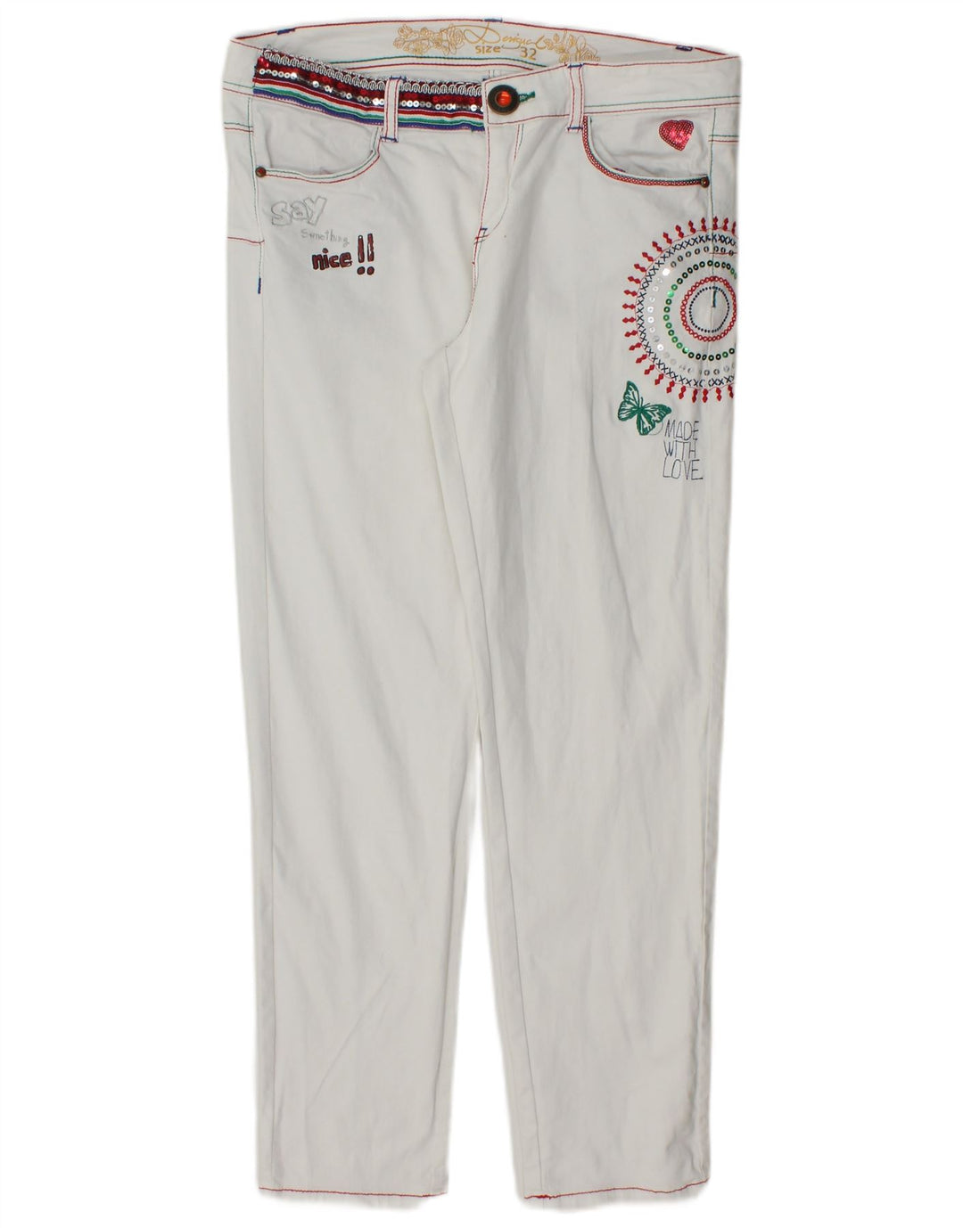 DESIGUAL Womens Straight Jeans W32 L27  White