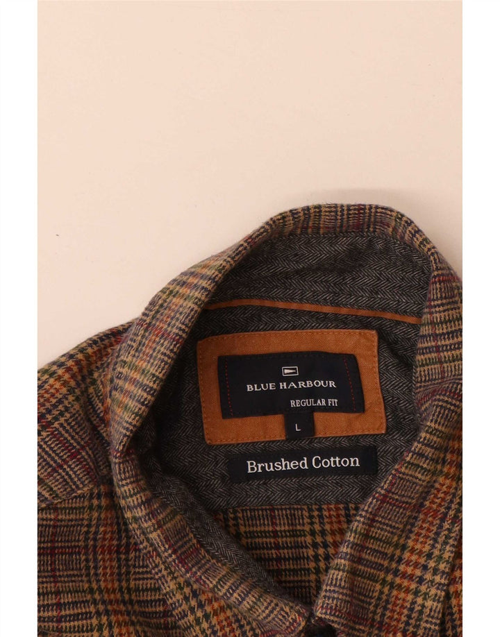 Marks & Spencer Mens Blue Harbour Flannel Shirt Large Brown Houndstooth