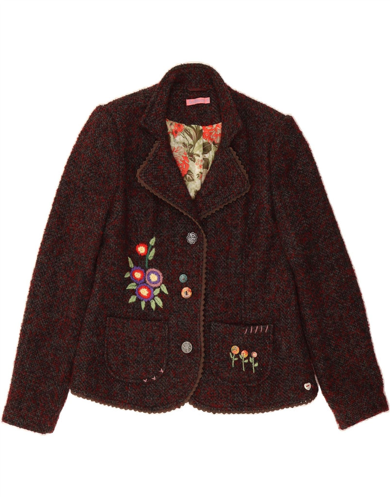 JOE BROWNS Womens 3 Button Blazer Jacket UK 16 Large  Burgundy Floral Vintage Joe Browns and Second-Hand Joe Browns from Messina Hembry 