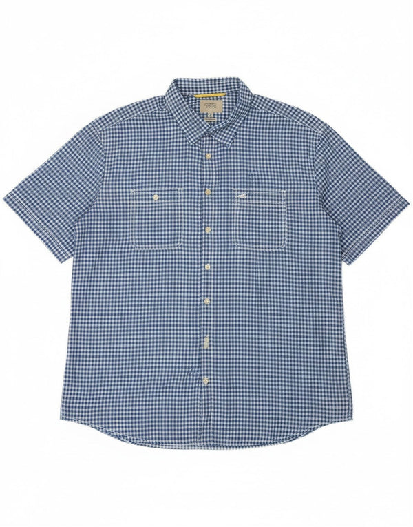 Camel Active Mens Short Sleeve Regular Fit Shirt 2XL Blue Gingham Cotton