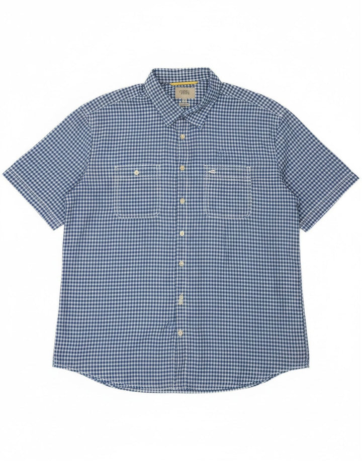 Camel Active Mens Short Sleeve Regular Fit Shirt 2XL Blue Gingham Cotton