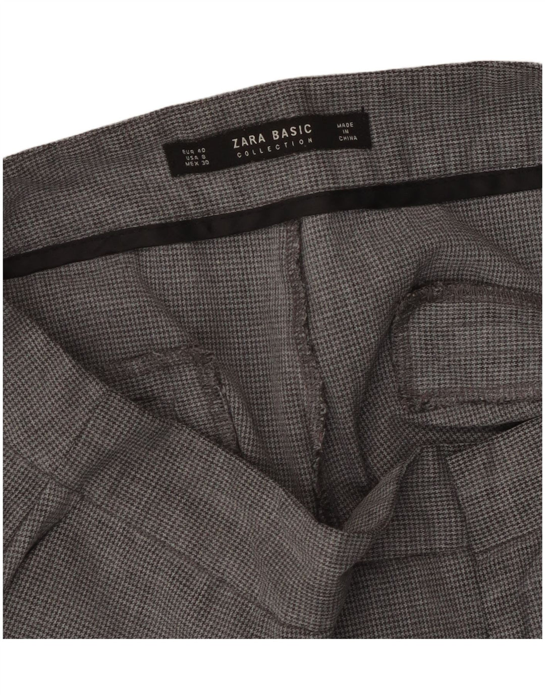 Zara Womens Straight Chino Trousers EU 40 Medium W30 L27 Grey Houndstooth