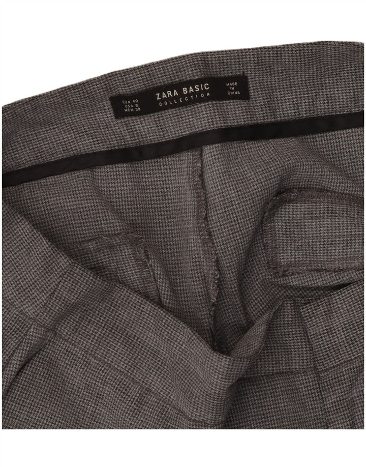 Zara Womens Straight Chino Trousers EU 40 Medium W30 L27 Grey Houndstooth