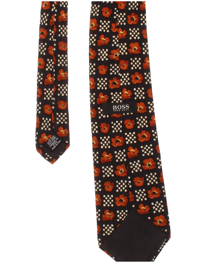 Hugo Boss Mens Tie One Size Black Floral Silk Classic