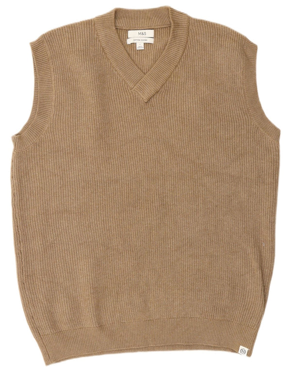 Marks & Spencer Mens Vest Tank Top Large Beige Polyester