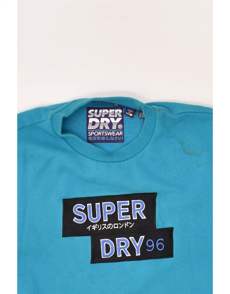 SUPERDRY Womens Oversized Graphic Sweatshirt Jumper UK 6 XS Blue Cotton | Vintage Superdry | Thrift | Second-Hand Superdry | Used Clothing | Messina Hembry 