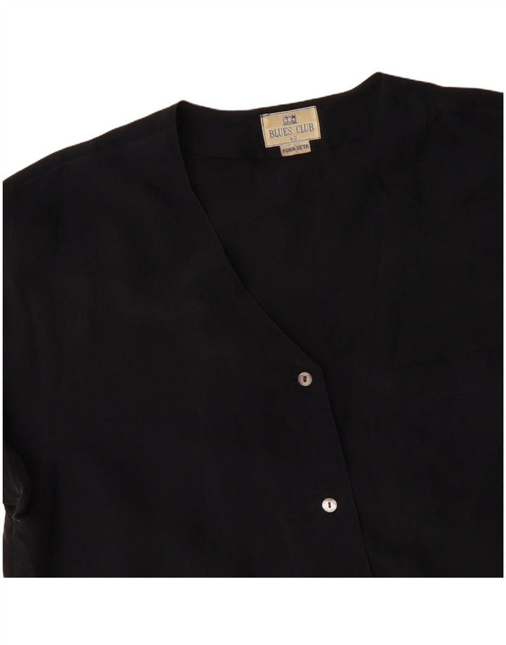 BLUE CLUB Womens Short Sleeve Shirt Blouse IT 42 Medium Black Silk