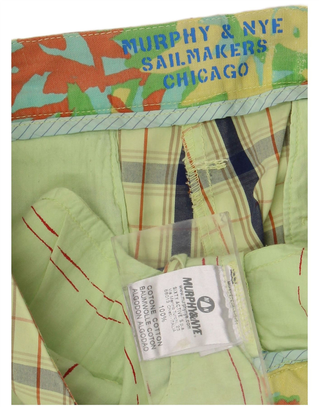 Murphy & Nye Mens Chino Shorts W34 Large Green Check Cotton