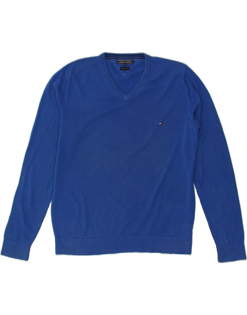 TOMMY HILFIGER Mens V-Neck Jumper Sweater 2XL Blue Cotton | Vintage Tommy Hilfiger | Thrift | Second-Hand Tommy Hilfiger | Used Clothing | Messina Hembry 