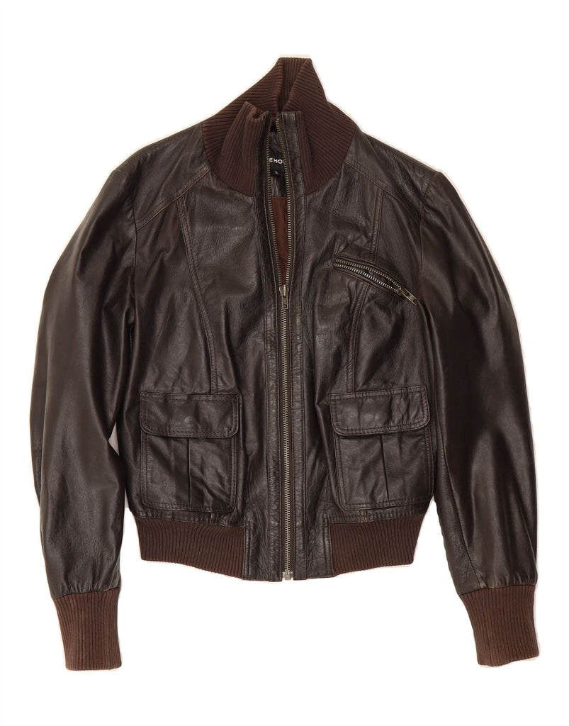 WAREHOUSE Womens Crop Leather Jacket UK 12 Medium Brown Leather Vintage Warehouse and Second-Hand Warehouse from Messina Hembry 