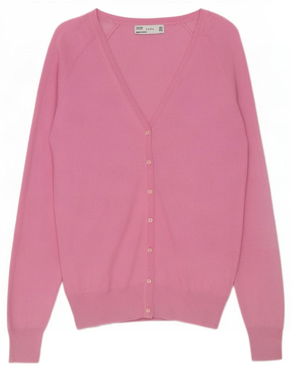Zara Womens Cardigan Sweater UK 12 Medium Pink Cotton