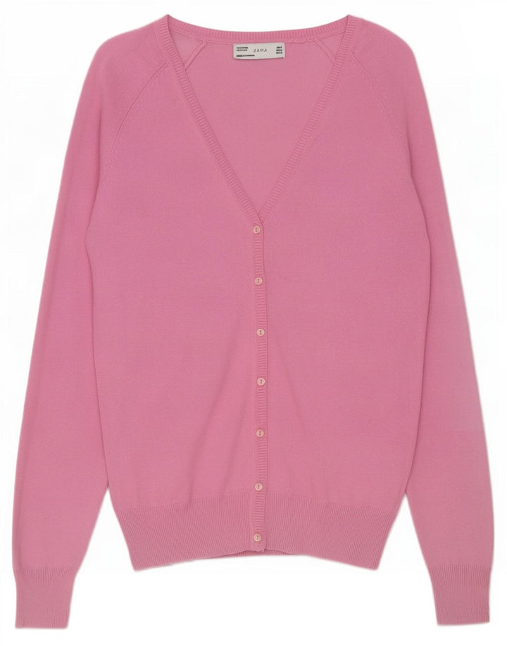 Zara Womens Cardigan Sweater UK 12 Medium Pink Cotton