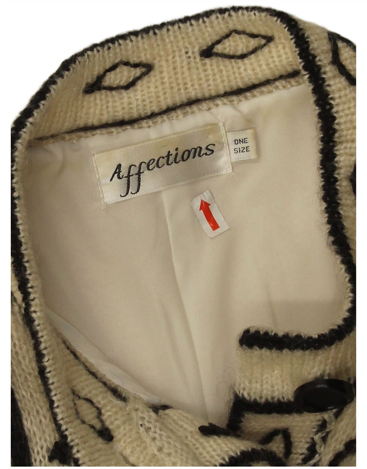 Affections Womens Longline Cardigan Sweater One Size White Floral Mohair