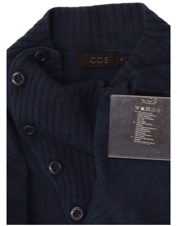 Cos Mens Button Neck Jumper Sweater Medium Navy Blue Wool
