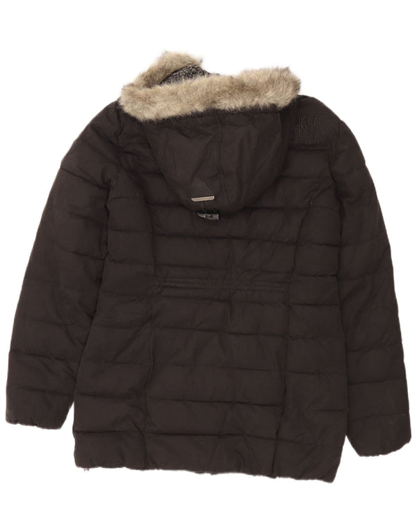 Superdry Womens Hooded Padded Jacket UK 14 Large Black Polyester