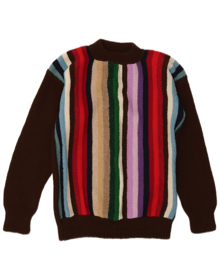 Vintage Womens Turtle Neck Jumper Sweater UK 8 Small Brown Striped