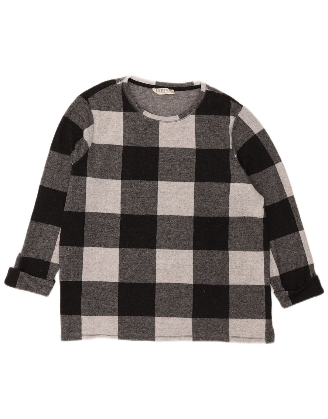 Marks & Spencer Womens Top 3/4 Sleeve UK 18 XL Black Gingham Polyester