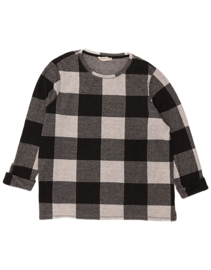 Marks & Spencer Womens Top 3/4 Sleeve UK 18 XL Black Gingham Polyester