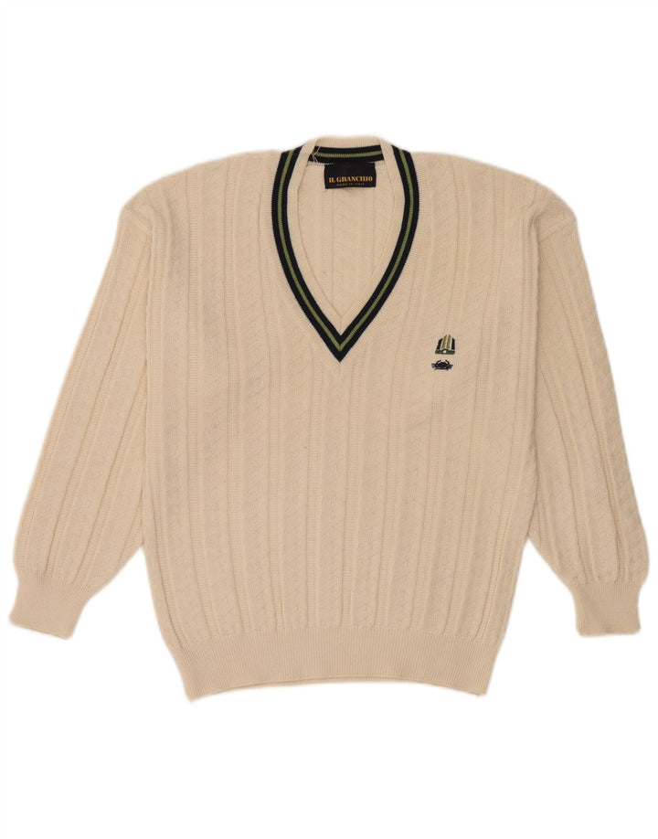 Il Granchio Mens V-Neck Jumper Sweater Medium Off White