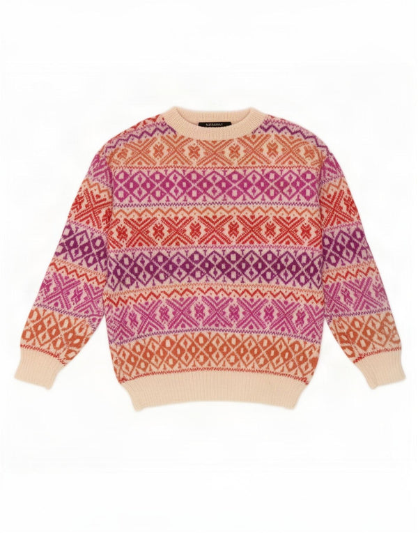 Vintage Mens Crew Neck Jumper Sweater Small Multicoloured Fair Isle
