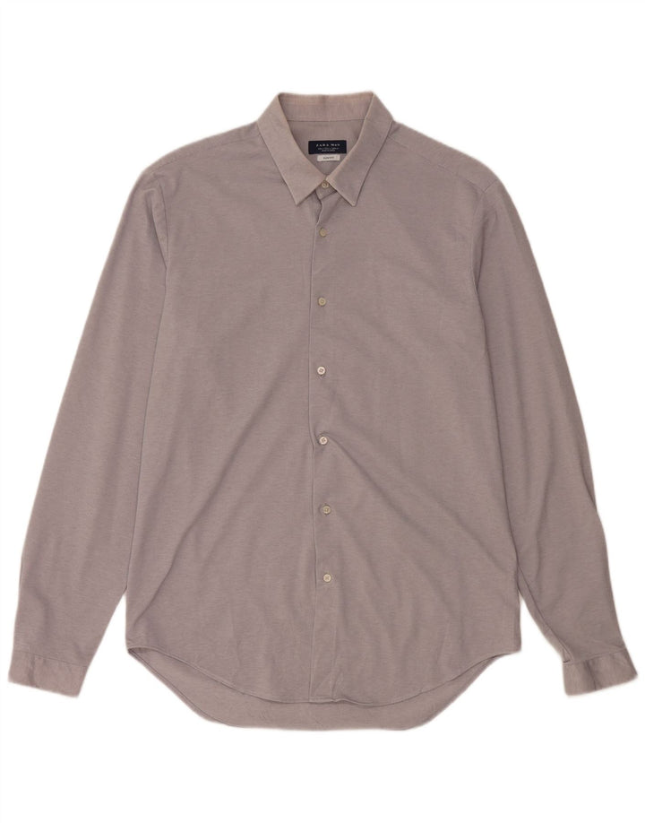 ZARA Mens Slim Fit Shirt Large Grey Cotton