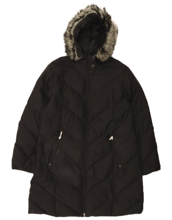 Per Una Womens Hooded Padded Coat UK 16 Large Black Polyester