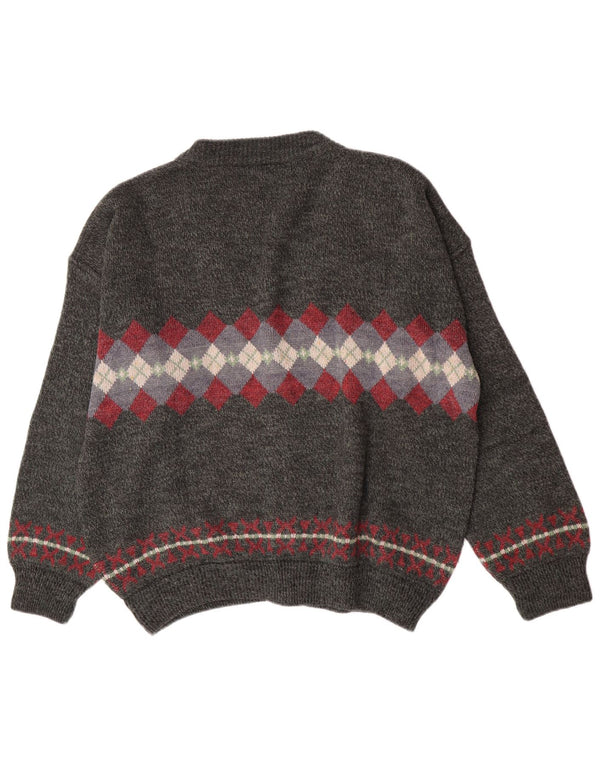 Vintage Mens Cardigan Sweater XL Grey Argyle/Diamond
