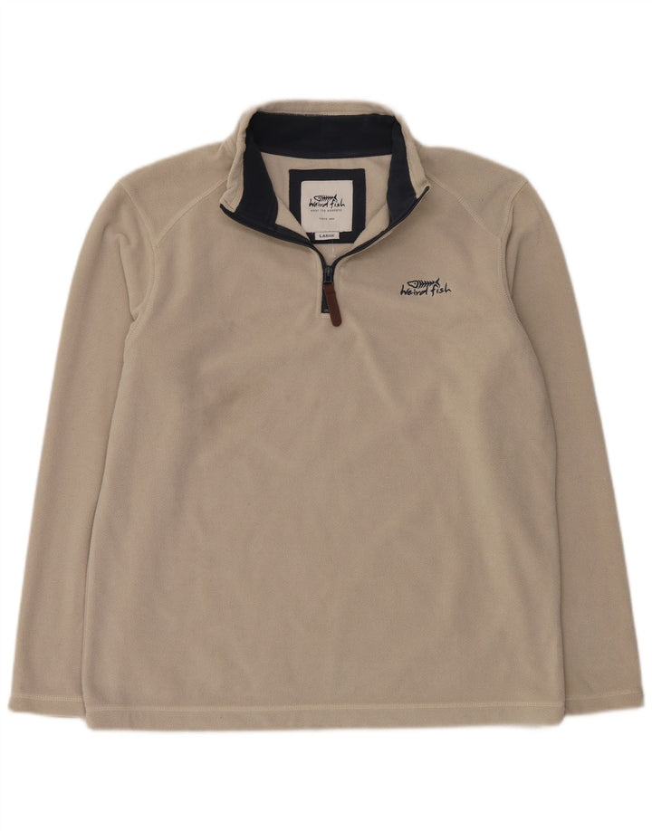 Weird Fish Mens Zip Neck Fleece Jumper Large Off White Polyester