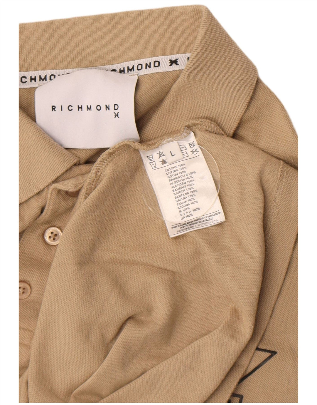 Richmond Mens Graphic Polo Shirt Large Beige Cotton