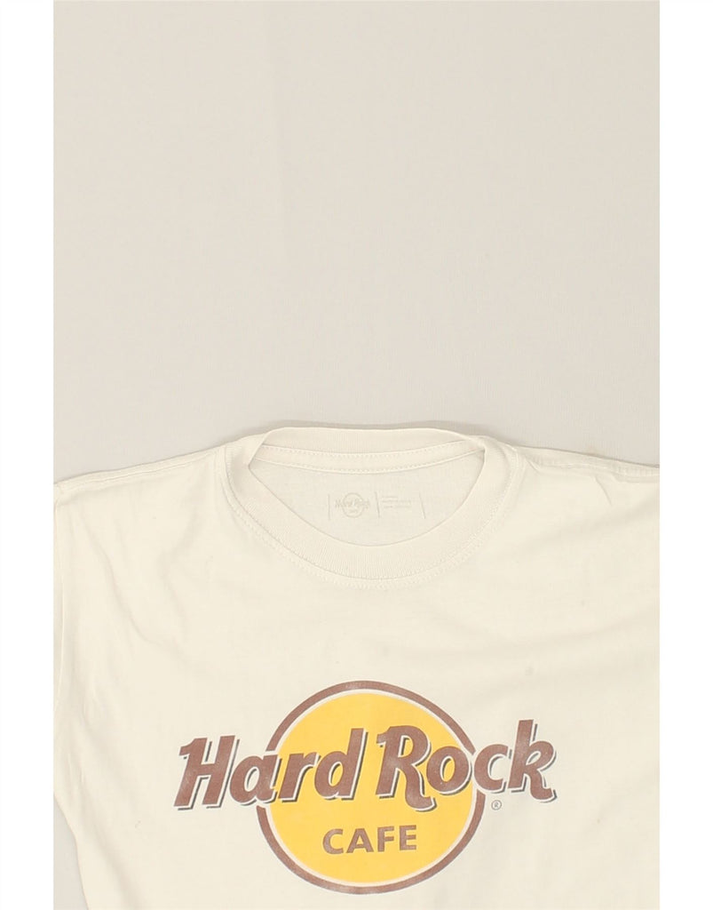 HARD ROCK CAFE Womens Malta Graphic T-Shirt Top UK 6 XS Beige Cotton | Vintage Hard Rock Cafe | Thrift | Second-Hand Hard Rock Cafe | Used Clothing | Messina Hembry 