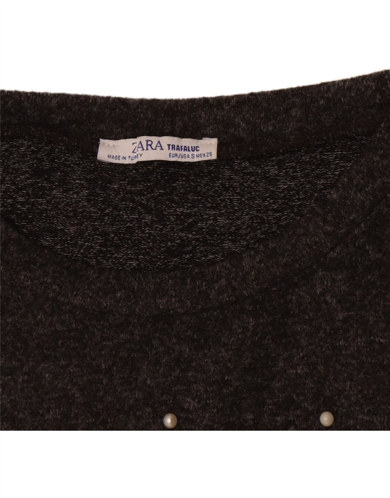 ZARA Womens Oversized 3/4 Sleeve Crew Neck Jumper Sweater UK 10 Small Grey Vintage Zara and Second-Hand Zara from Messina Hembry 