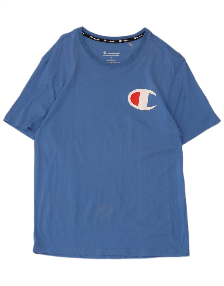 Champion Mens Graphic T-Shirt Top Small Blue Cotton