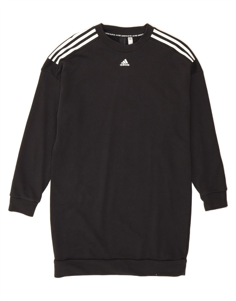 ADIDAS Womens Longline Sweatshirt Jumper UK 8/10 Small Black Cotton Vintage Adidas and Second-Hand Adidas from Messina Hembry 