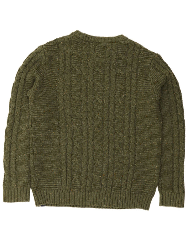 Fat Face Mens Crew Neck Jumper Sweater Large Green Flecked Wool