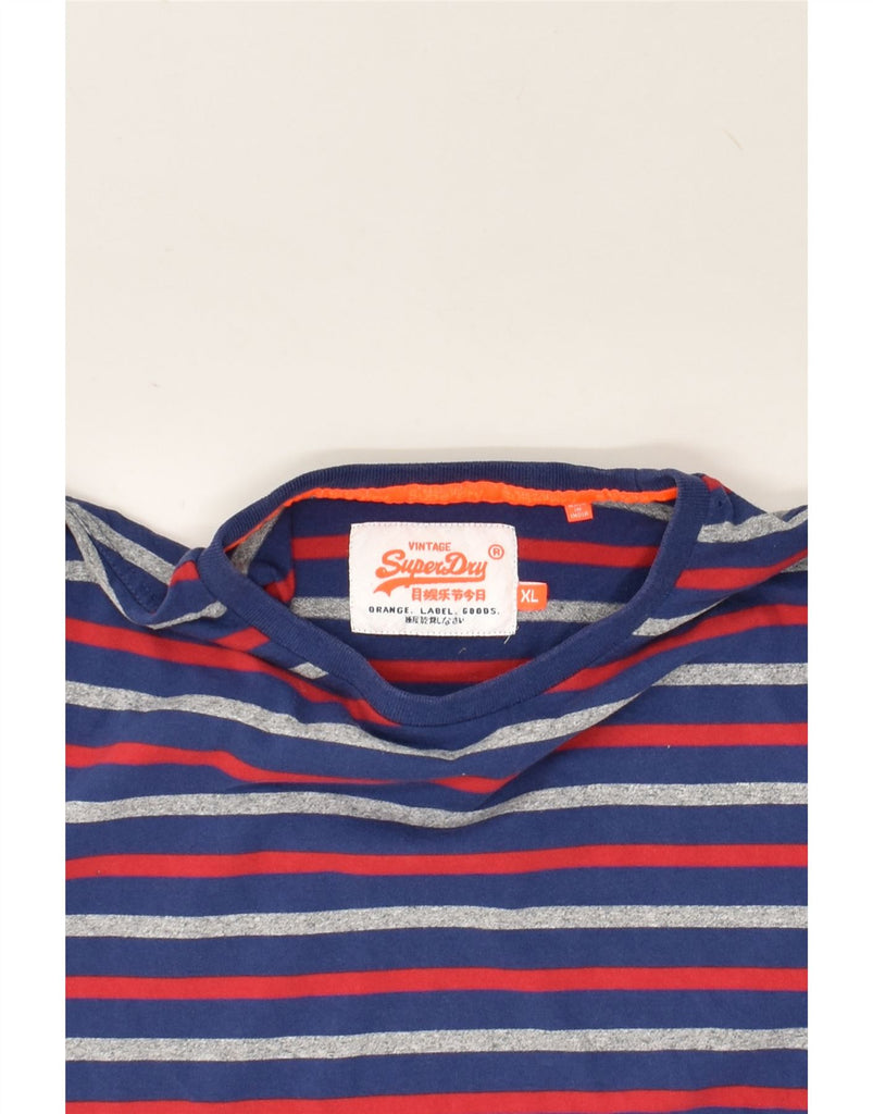 SUPERDRY Mens Slim T-Shirt Top XL Blue Striped Cotton | Vintage Superdry | Thrift | Second-Hand Superdry | Used Clothing | Messina Hembry 