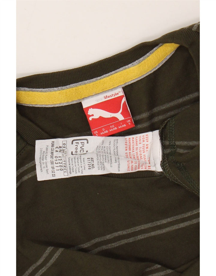 PUMA Mens Top Long Sleeve Small Khaki Striped Cotton