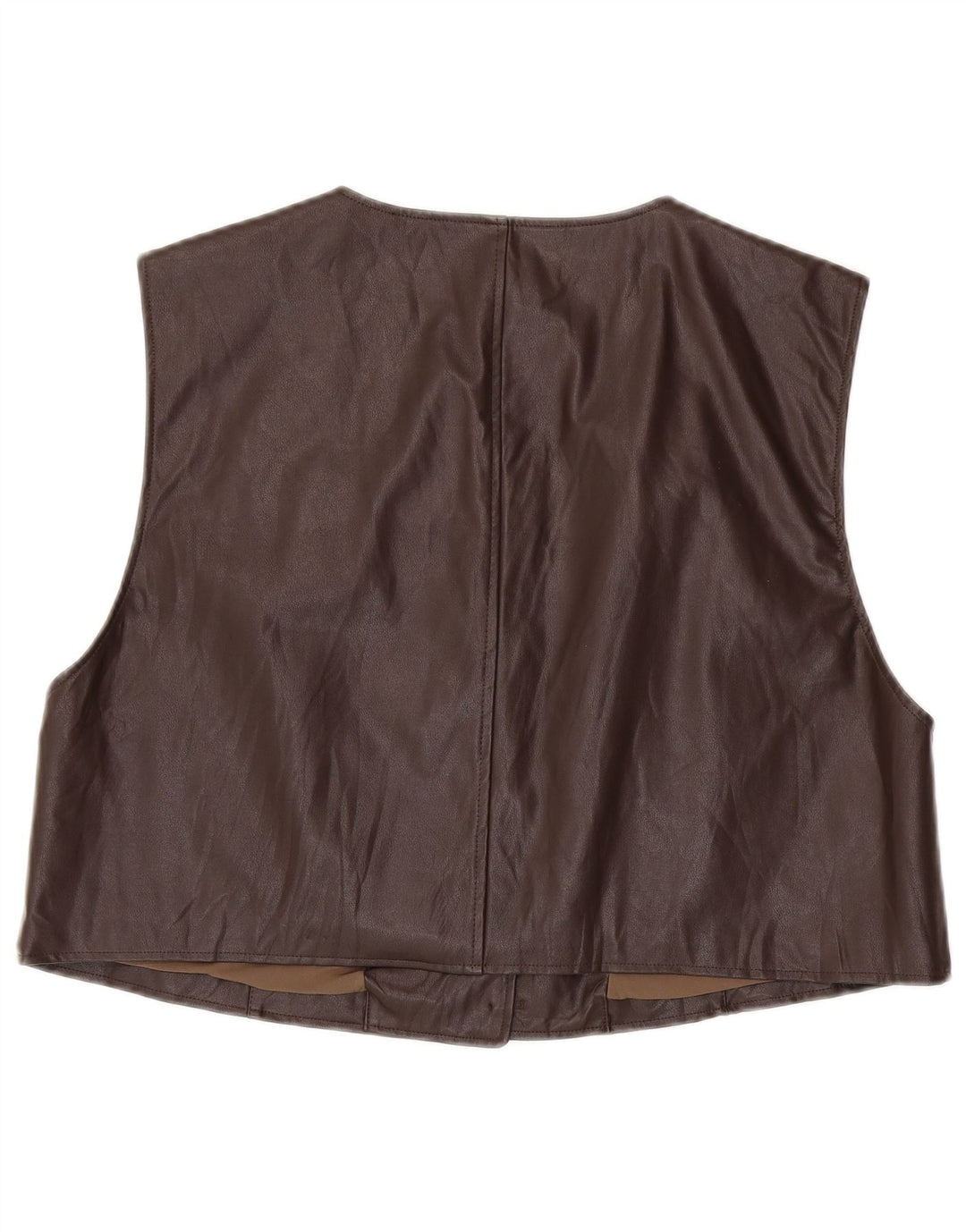 Vintage Womens Crop Oversized Leather Gilet UK 14 Medium Brown