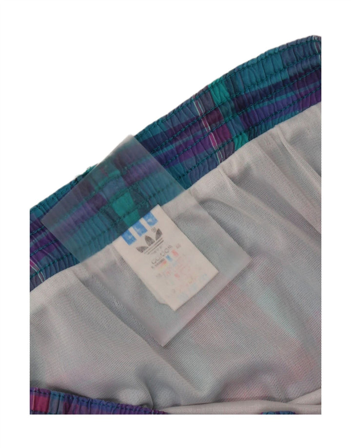 Adidas Mens Swimming Shorts Large W36 L3 Turquoise Plaid Retro