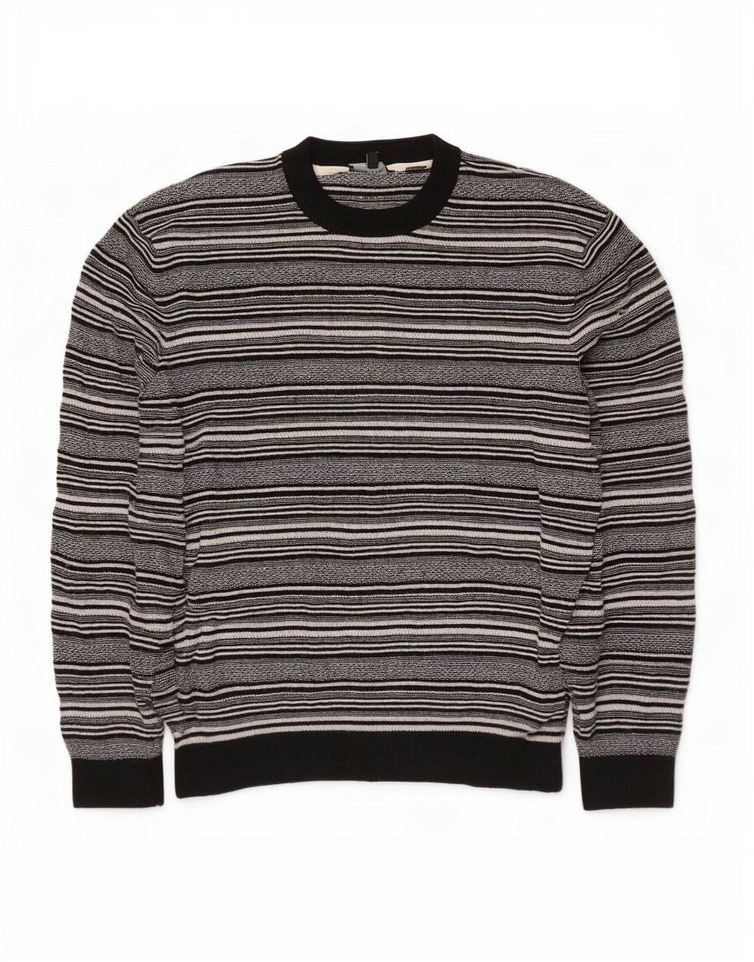 Ted Baker Mens Crew Neck Jumper Sweater Size 5 XL Black Striped Viscose